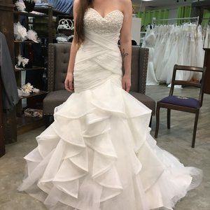 SAMPLE Ivory Wedding Dress, Sexy Blingy Ruffle Strapless Mermaid Fit & Flare